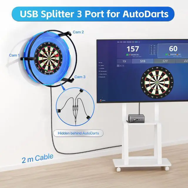 Alt view image 3 of 7 - USB Splitter 1 in 3 Out, USB Splitter Cable USBA Extension Cable 6.6FT Long Cord for Charging and Data, 3 Port Hub for Autodarts Camera Laptop PC Computer TV Mac PS5 PS4 Xbox Keyboard Mouse