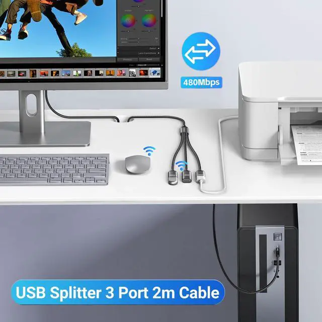 Alt view image 4 of 7 - USB Splitter 1 in 3 Out, USB Splitter Cable USBA Extension Cable 6.6FT Long Cord for Charging and Data, 3 Port Hub for Autodarts Camera Laptop PC Computer TV Mac PS5 PS4 Xbox Keyboard Mouse