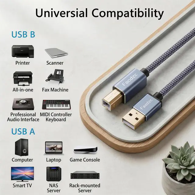 Alt view image 5 of 7 - 25 ft Printer Cable, Nylon Braided USB 2.0 Type A to B Cord, High-Speed 480Mbps Double Shielded Scanner Wire, Compatible with HP, Compatible with Canon, MIDI & Audio Interfaces