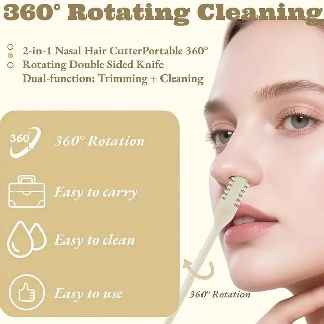 Alt view image 3 of 7 - Nose Hair Trimmer 2-in-1,2026 New Double Sided Nose Trimmer.Portable 360° Rotating Manual Nasal Hair Cutter for Men and Women, Manual Hair Remover for Home Travel Essentials(Beige)