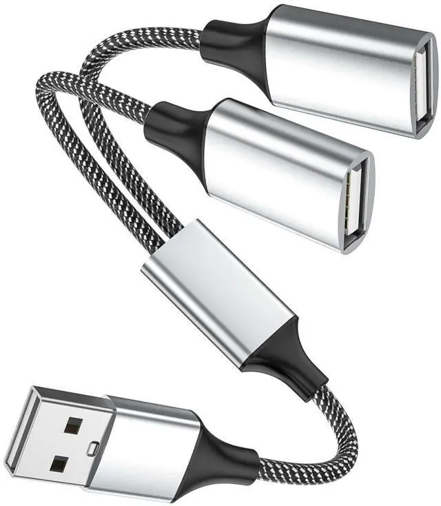 Main image of USB A Splitter, USB A Male to 2 Female USBA Y Splitter, USB Splitter 1 in 2 Out Support Charging and Data Transfer for Printer/Keyboard/Flash Drive/PlayStation/Laptop/LED/Headsets Etc