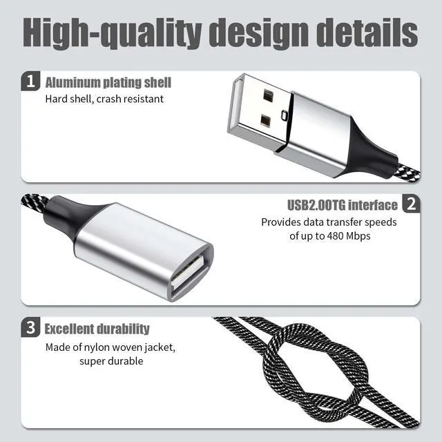 Alt view image 3 of 7 - USB A Splitter, USB A Male to 2 Female USBA Y Splitter, USB Splitter 1 in 2 Out Support Charging and Data Transfer for Printer/Keyboard/Flash Drive/PlayStation/Laptop/LED/Headsets Etc
