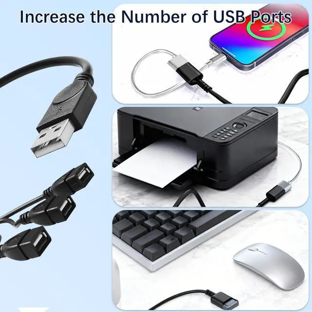 Alt view image 3 of 7 - USB Splitter 1 in 3 Out, USB 2.0 Y Splitter Cable, Male to 3 Female, Portable USB Hub for Laptop, PC, Car, PS5, Xbox - Data Transfer & Shared Charging