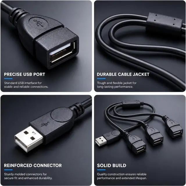 Alt view image 6 of 7 - USB Splitter 1 in 3 Out, USB 2.0 Y Splitter Cable, Male to 3 Female, Portable USB Hub for Laptop, PC, Car, PS5, Xbox - Data Transfer & Shared Charging