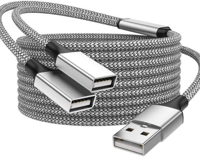 Main image of 3.3FT USB A Male to 2 Female Y Cable, USB Y Splitter, Silver
