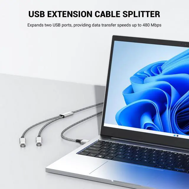 Alt view image 2 of 6 - 3.3FT USB A Male to 2 Female Y Cable, USB Y Splitter, Silver