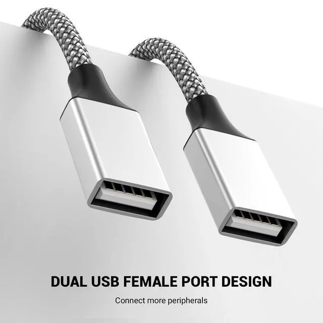 Alt view image 4 of 6 - 3.3FT USB A Male to 2 Female Y Cable, USB Y Splitter, Silver
