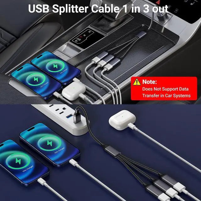 Alt view image 4 of 7 - USB Splitter Cable, USB Splitter 1 in 3 Out, USB3.0 Power Splitter Male to Female 3 Way for Data Transfer Charging Compatible with Laptop PC Mac PS4 PS5 TV Keyboard Mouse Printer Flash Drive
