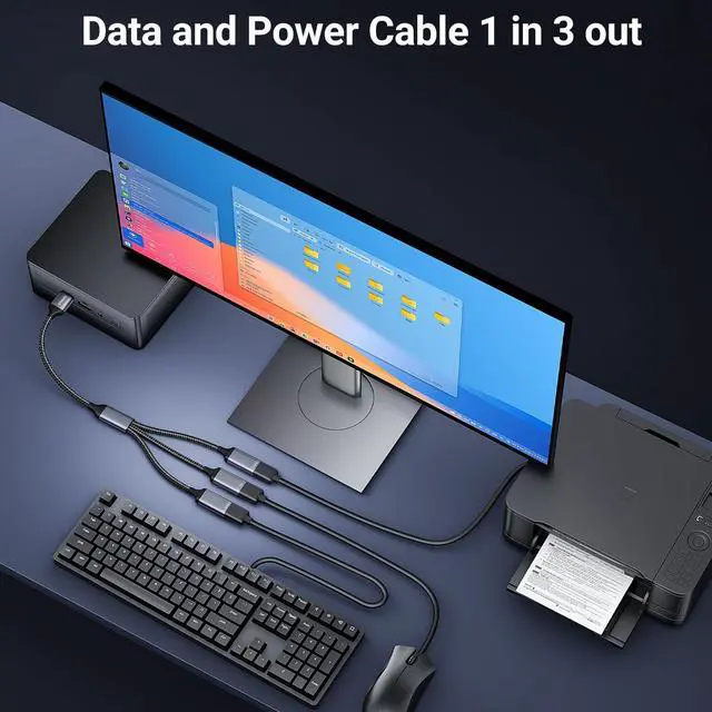 Alt view image 5 of 7 - USB Splitter Cable, USB Splitter 1 in 3 Out, USB3.0 Power Splitter Male to Female 3 Way for Data Transfer Charging Compatible with Laptop PC Mac PS4 PS5 TV Keyboard Mouse Printer Flash Drive