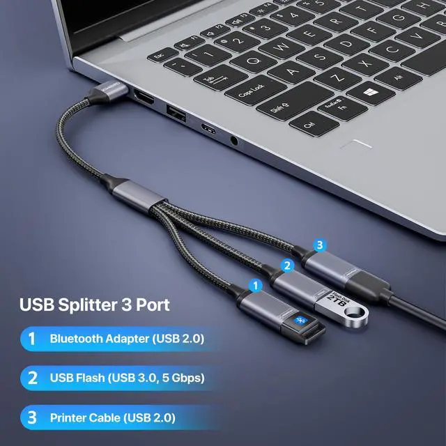 Alt view image 3 of 7 - USB Splitter Cable, USB Splitter 1 in 3 Out, USB3.0 Power Splitter Male to Female 3 Way for Data Transfer Charging Compatible with Laptop PC Mac PS4 PS5 TV Keyboard Mouse Printer Flash Drive