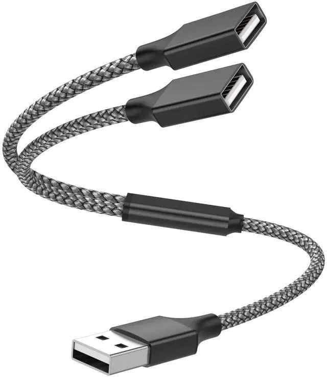 Main image of USB Y Splitter 1 in 2 Out 1Ft/30cm, USB Male to 2 Female Cable for PC/Laptop/MacBook/Keyboard/PS4/PS5/Flash Drive/LED (Black)