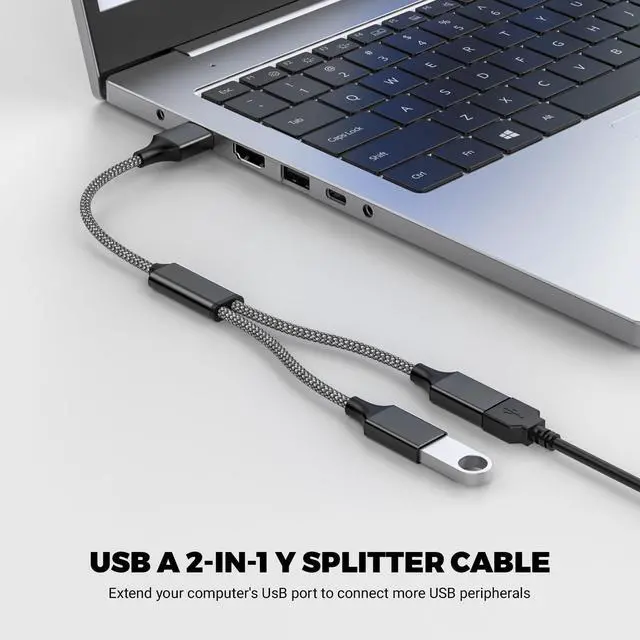 Alt view image 2 of 7 - USB Y Splitter 1 in 2 Out 1Ft/30cm, USB Male to 2 Female Cable for PC/Laptop/MacBook/Keyboard/PS4/PS5/Flash Drive/LED (Black)
