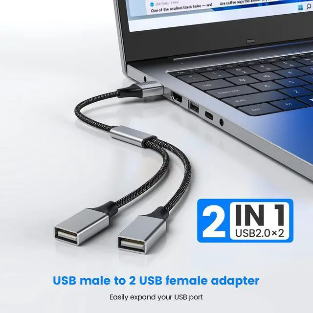 Alt view image 2 of 6 - USB Splitter 1 in 2 Out,USB A Splitter Dual USB Printer Splitter