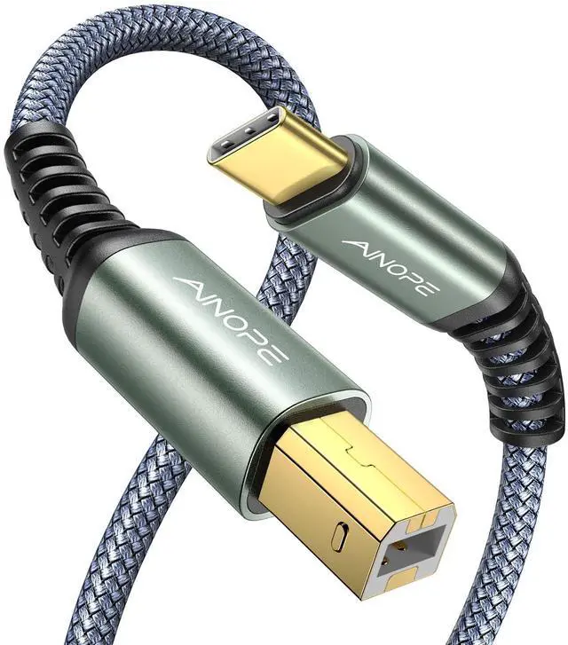 Main image of Printer Cable,Nylon Braided High-Speed USB 2.0 MIDI Cable Printer Cord to Computer,Type C/Grey/6.6FT