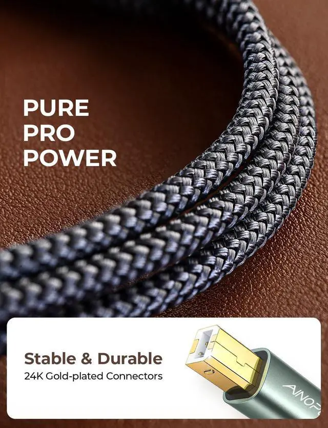 Alt view image 2 of 7 - Printer Cable,Nylon Braided High-Speed USB 2.0 MIDI Cable Printer Cord to Computer,Type C/Grey/6.6FT