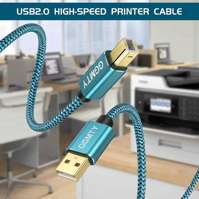 Alt view image 4 of 7 - 6ft USB Printer Cable, Nylon Braided USB 2.0 Type A to B Male Cord with Gold-Plated Connectors, High Speed Data Transfer Scanner Wire for HP, Canon, Epson, Brother, Midi Keyboard & DAC (Blue)