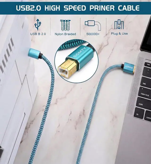 Alt view image 5 of 7 - 6ft USB Printer Cable, Nylon Braided USB 2.0 Type A to B Male Cord with Gold-Plated Connectors, High Speed Data Transfer Scanner Wire for HP, Canon, Epson, Brother, Midi Keyboard & DAC (Blue)