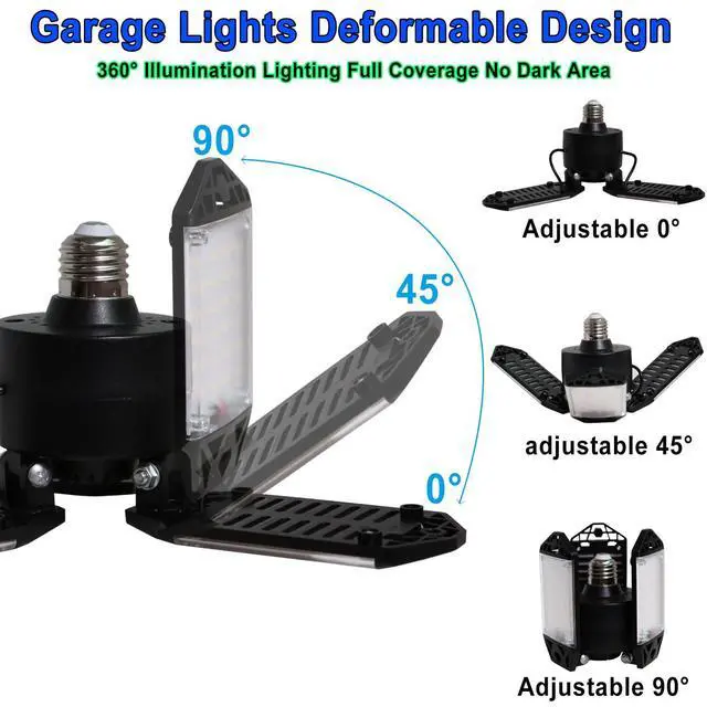 Alt view image 2 of 7 - LED Garage Light, 80W 8000 Lumen Ceiling Lights with 3 Adjustable Panels, 6500K Daylight Light Bulb Fixture LED Lights for Garage, Workshop