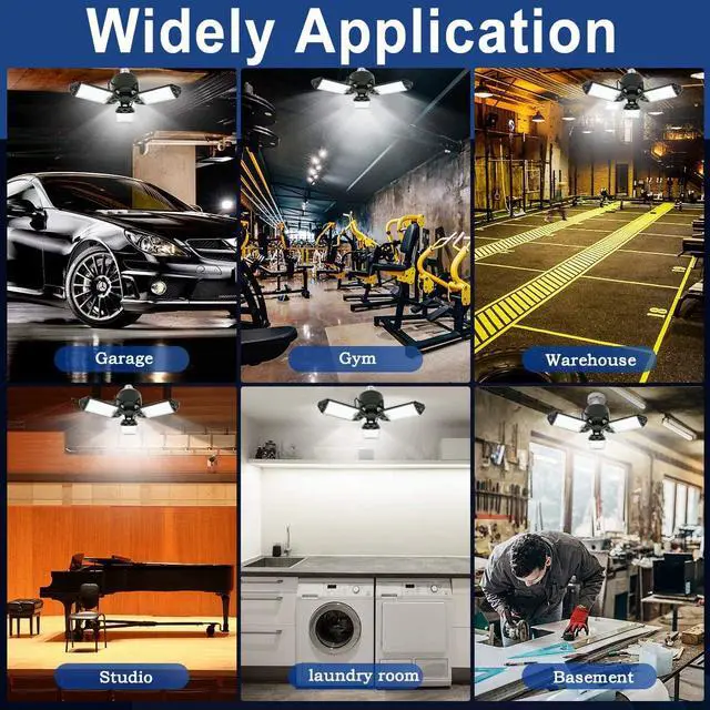 Alt view image 7 of 7 - LED Garage Light, 80W 8000 Lumen Ceiling Lights with 3 Adjustable Panels, 6500K Daylight Light Bulb Fixture LED Lights for Garage, Workshop