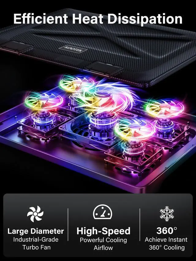Alt view image 2 of 7 - Laptop Cooling Pad, Laptop Cooler with 5 Quiet Fans for 12"-17" Computer PC Notebook Gaming Laptop Fan, Height Adjustable Laptop Cooling Stand Laptop Accessories (Multi Colors)