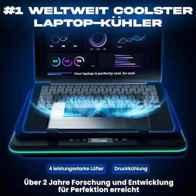 Alt view image 2 of 7 - Gaming Laptop Cooling Pad - 4 Powerful Turbo Fans - 4 x 4000 RPM, Laptop Cooler 2 Power Modes USB-C/DC, Dynamic RGB, 4-Ports USB, Sealed Foam for Fast Cooling for Laptops up to 17in