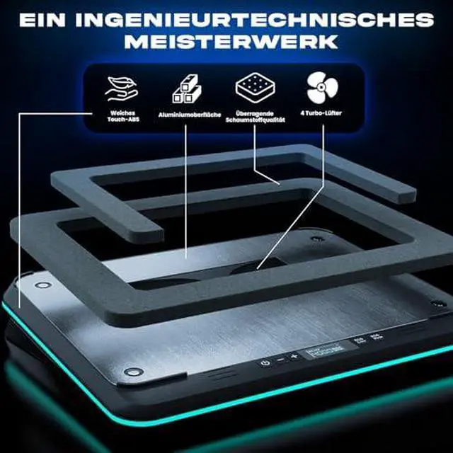Alt view image 4 of 7 - Gaming Laptop Cooling Pad - 4 Powerful Turbo Fans - 4 x 4000 RPM, Laptop Cooler 2 Power Modes USB-C/DC, Dynamic RGB, 4-Ports USB, Sealed Foam for Fast Cooling for Laptops up to 17in