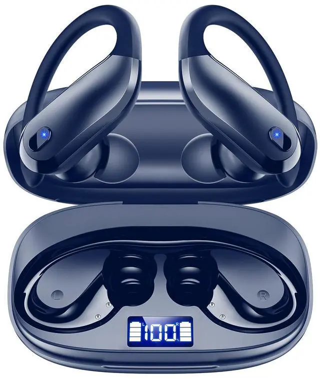Main image of Wireless Earbuds Bluetooth 5.3 Sport Headphones with Earhooks,IPX7 Waterproof Earphones,48H Playtime Earbuds,Lightweight 7.8g,Noise Cancelling Mic Bluetooth Headphones for Running & Workout-Navy