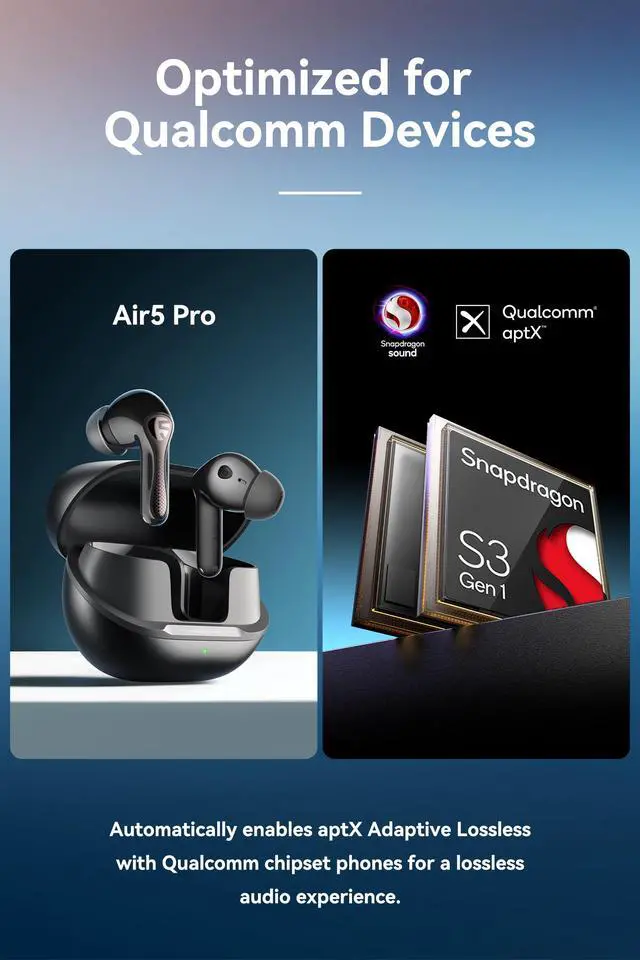 Alt view image 3 of 7 - Air5 Pro Wireless Earbuds, LDAC & aptX Lossless, Adaptive ANC | Snapdragon Sound Certified, Hi-Res Audio, 10mm Bio-Diaphragm Driver, Bluetooth 5.4 LE Audio, AI Wind Noise Reduction, 55dB