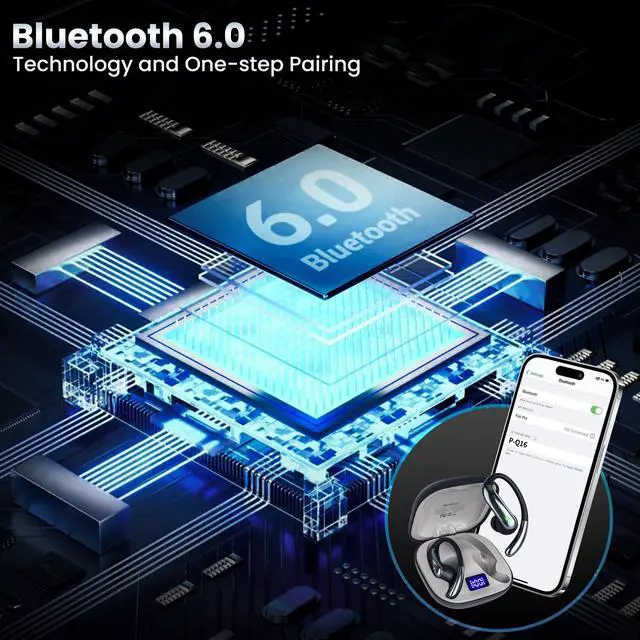 Alt view image 4 of 7 - Wireless Earbuds Bluetooth 6.0 Headphone, Sport Bluetooth Earbuds Stereo Deep Bass Over Ear Bud with Earhooks,Active Noise Cancellation, Bluetooth Headphones for Gym/Running/Workout Black