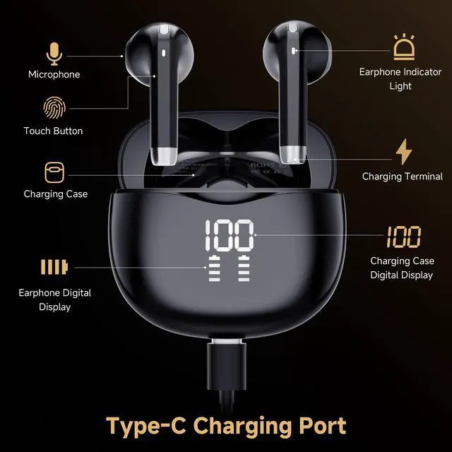 Alt view image 6 of 7 - Wireless Earbuds, Bluetooth 5.4 Stereo, 35H Playtime, Balanced Sound