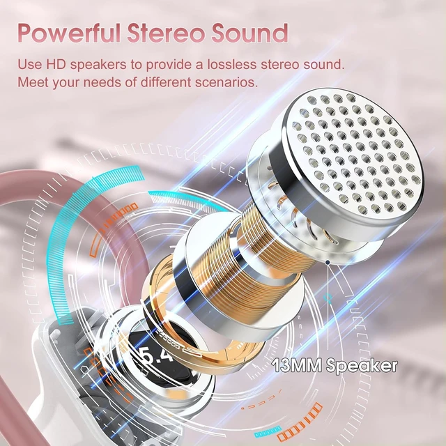 Alt view image 2 of 7 - Wireless Earbuds Bluetooth 5.4, 50H Playtime Sport Earphones with Earhooks HiFi Stereo Bluetooth Hearphones with ENC Noise Cancelling Mic, IPX7 Waterproof Over the Ear Buds, Rose