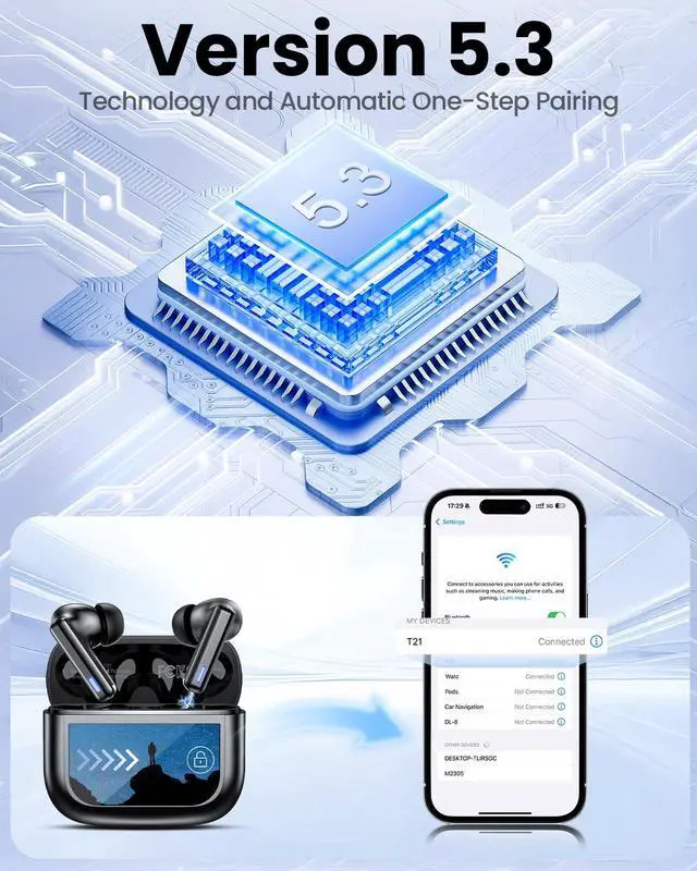 Alt view image 4 of 7 - Wireless Earbuds, ANC ENC Noise Cancelling Ear Buds with Touch Screen | 40H Stereo Deep Bass, Bluetooth Headphones with Transparency Mode, IPX7 Waterproof, Clear Calls, 5 EQ for iOS Andoid,Obsidian