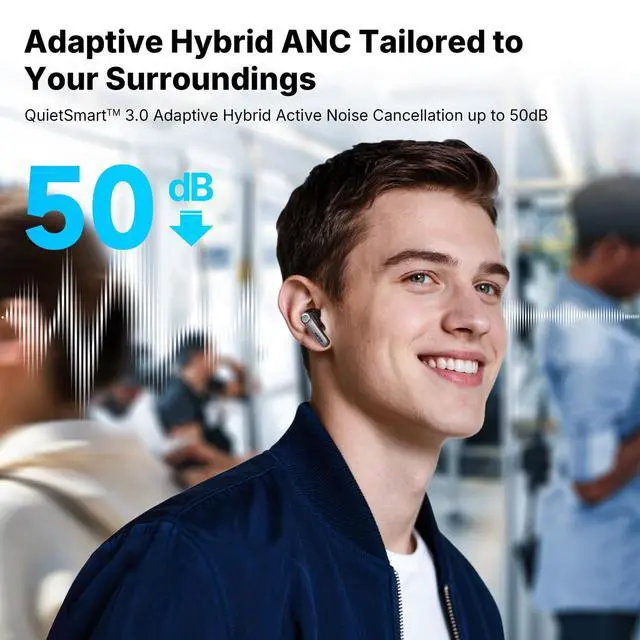 Alt view image 4 of 7 - Adaptive Noise Cancelling Wireless Earbuds, Dual Drivers