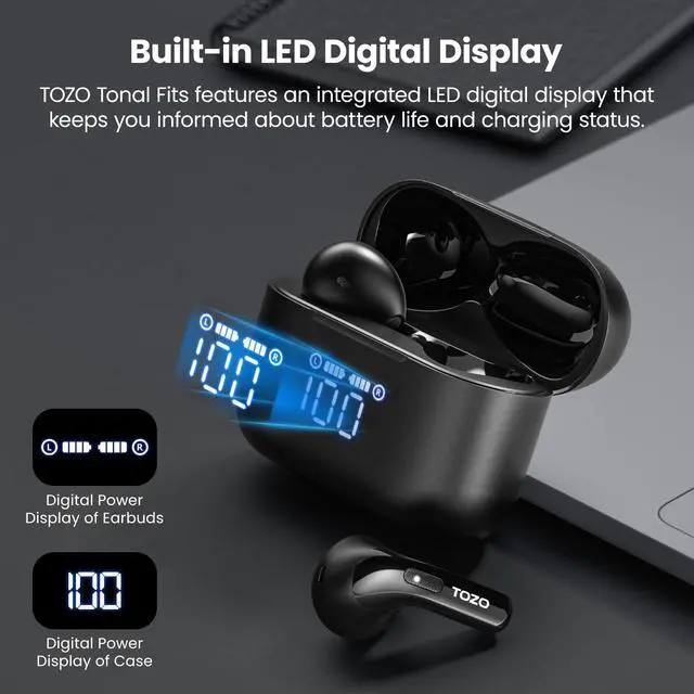 Alt view image 2 of 7 - T21 Wireless Earbuds Bluetooth 5.3 in Ear Headphones Stereo Sound | 44H Playback, LED Display Wireless Charging Case, 32 EQs via APP, Dual Mic Call Noise Cancelling IPX8 Waterproof Earphones