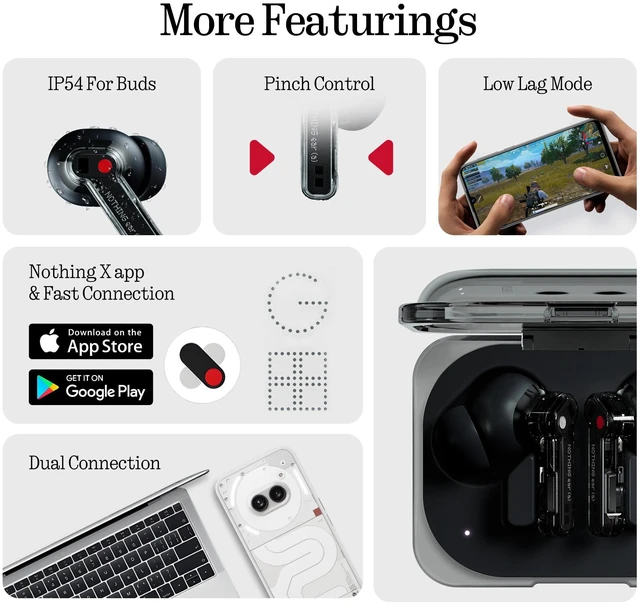 Alt view image 6 of 7 - Ear (a) Wireless Earbuds, 45dB Hybrid Noise Cancelling Earbuds, Hi-Res Audio, Advanced Equaliser, Dual Connect, 6 Mics, 42.5H Playtime Ear Buds Wireless Bluetooth, Black