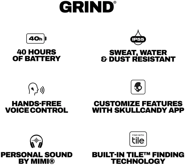 Alt view image 6 of 6 - Grind Wireless In-Ear Earbuds - True Black | Noise Isolating Fit, Bluetooth, 40 Hours Battery, Microphone for iPhone Android, Customizable Sound, True Wireless