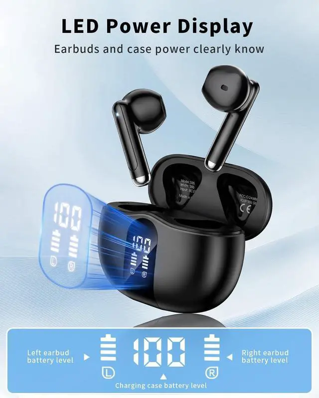 Alt view image 2 of 6 - Wireless Earbuds, 2026 Bluetooth 5.4 Headphones Bass Stereo Ear Buds (Black)