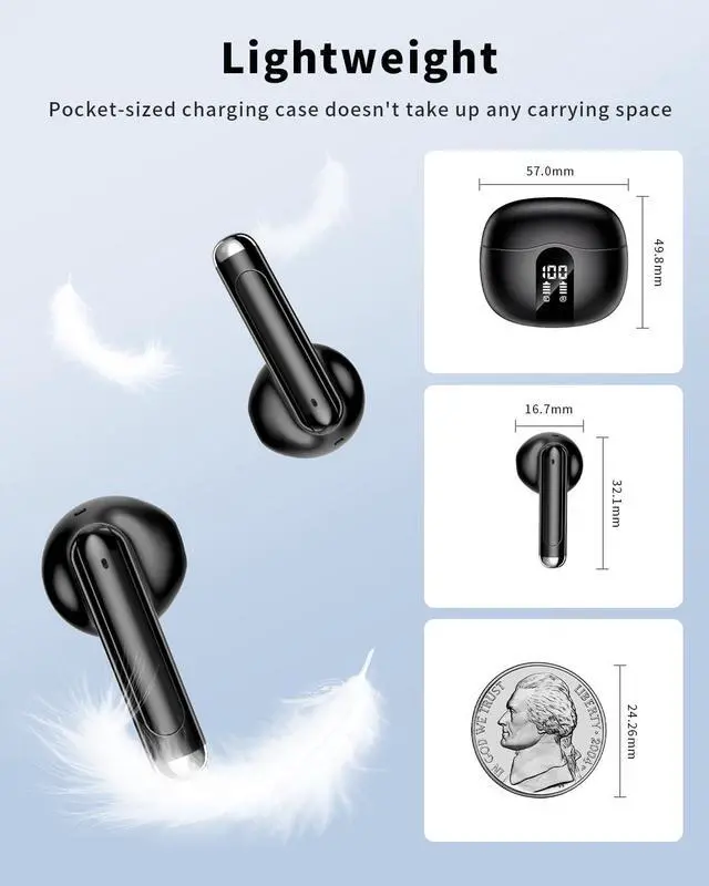 Alt view image 5 of 6 - Wireless Earbuds, 2026 Bluetooth 5.4 Headphones Bass Stereo Ear Buds (Black)
