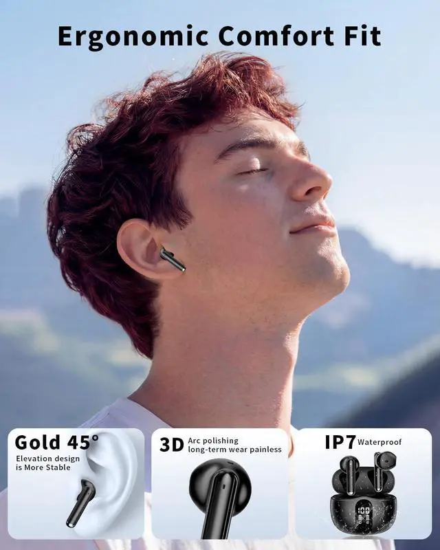 Alt view image 6 of 6 - Wireless Earbuds, 2026 Bluetooth 5.4 Headphones Bass Stereo Ear Buds (Black)