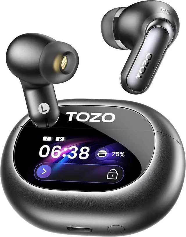 Main image of NC20 Pro Active Noise Cancelling Wireless Earbuds, Smart LCD Screen | LDAC Hi-Res Audio, Stereo Bass, 6 Mics AI Call Ear Buds, 80H Playtime, IPX8 Waterproof, 32 EQ via App, Wireless Charging