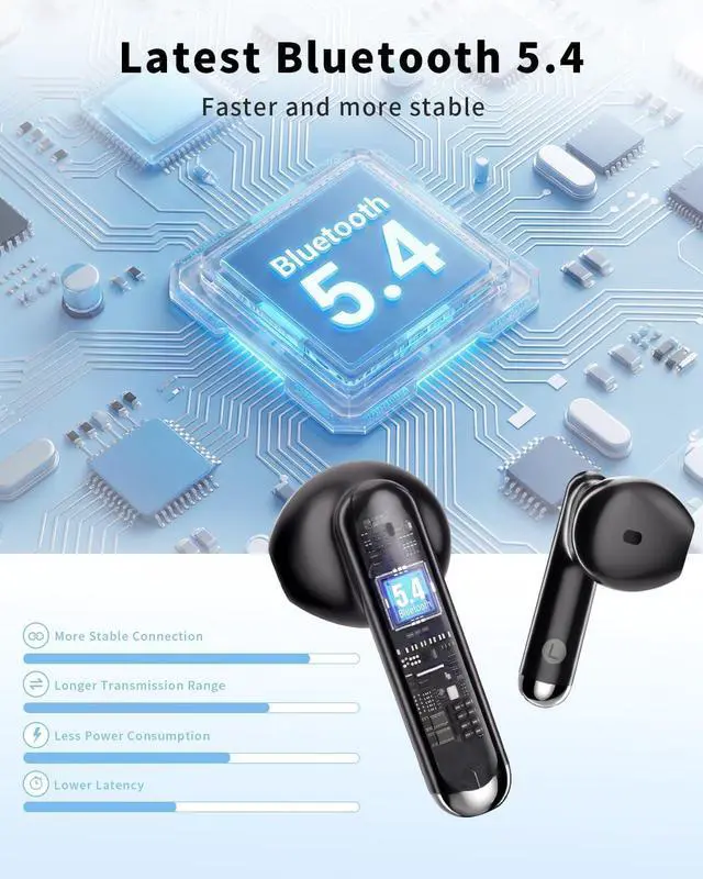 Alt view image 3 of 6 - Wireless Earbuds, 2026 Bluetooth 5.4 Headphones Bass Stereo Ear Buds (Black)