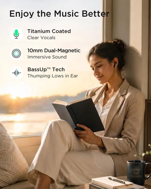 Alt view image 2 of 7 - Noise Cancelling Earbuds with Phone Stand, Punchy Bass, 4-Mic, True Wireless Bluetooth 6.0 in Ear Headphones, 28H Playtime, IPX4 (Black)