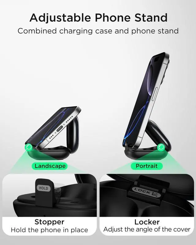 Alt view image 3 of 7 - Noise Cancelling Earbuds with Phone Stand, Punchy Bass, 4-Mic, True Wireless Bluetooth 6.0 in Ear Headphones, 28H Playtime, IPX4 (Black)
