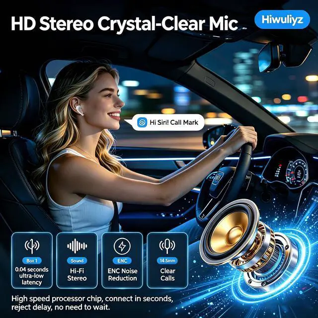 Alt view image 2 of 7 - Wireless Earbuds,Bluetooth 5.4 Headphones with LED Display, Stereo Sound Clear Call,IPX7 Waterproof Bluetooth Earbuds with 50h Battery Last,ENC Noise Cancelling in Ear Earphones