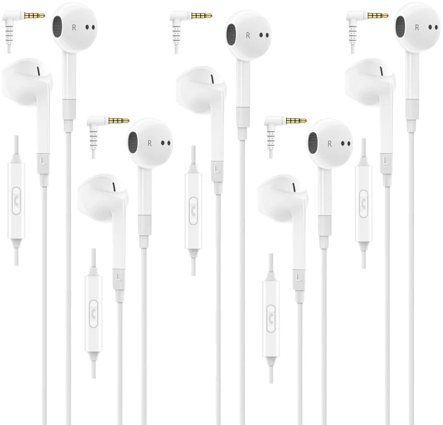 Main image of FEROX 5 Pack Wired Earbuds in-Ear Headphones, 5 Year Warranty, Earphones with Microphone, Noise Isolation for 3.5mm Jack Ear Buds for iPhone, Samsung, Computer, Laptop, Kids, School Students