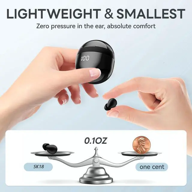Alt view image 6 of 7 - Mini Invisible Earbuds Wireless Bluetooth, Small Earbuds for Small Ears Canals, Tiny Discreet Sleep Headphones for Side Sleepers, Comfortable Noise Canceling Earphones for Work Gym, Black