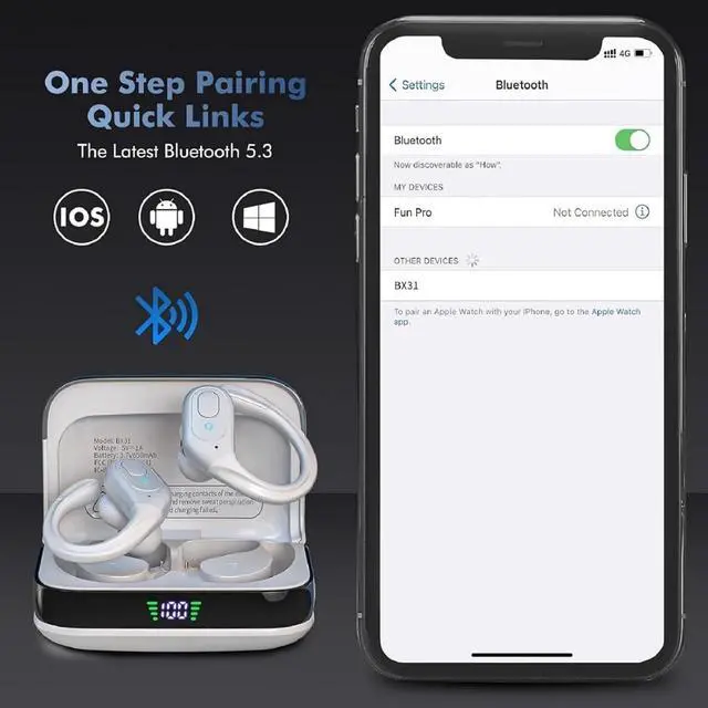 Alt view image 4 of 7 - Wireless Earbuds, Sports Bluetooth Headphones, 75Hrs Playtime Ear Buds with LED Power Display, Noise Canceling Headset, IPX7 Waterproof Earphones for Workout/Running