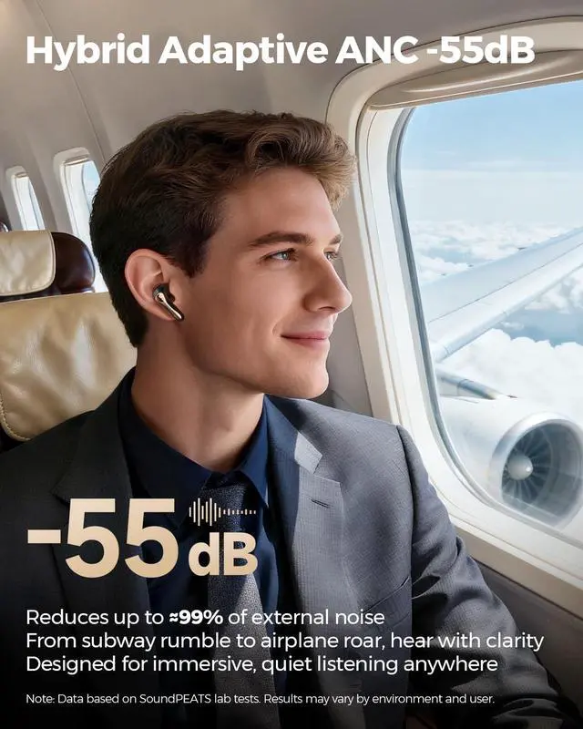 Alt view image 6 of 7 - Air5 Pro+ Wireless Earbuds, LDAC & aptX Lossless, 55dB ANC | Snapdragon Sound Certified, Hi-Res LE Audio, 10mm Bio-Diaphragm Driver, Bluetooth 5.4, 3 MIC AI ANC Wind Noise Reduction