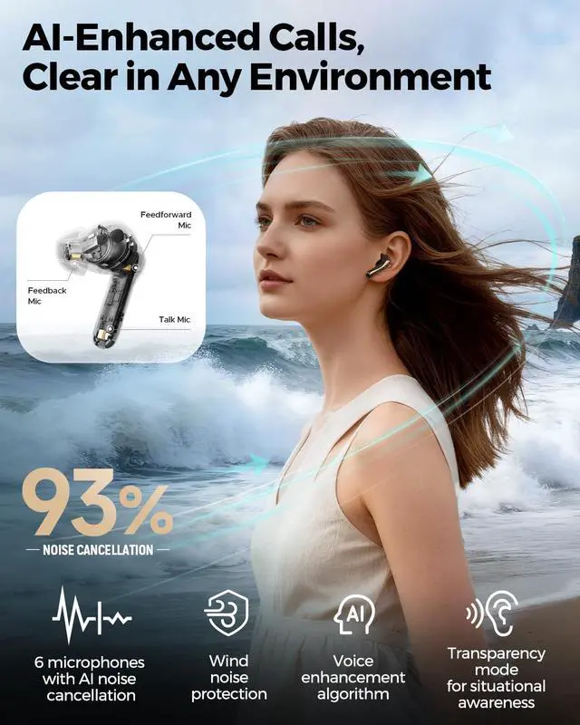 Alt view image 7 of 7 - Air5 Pro+ Wireless Earbuds, LDAC & aptX Lossless, 55dB ANC | Snapdragon Sound Certified, Hi-Res LE Audio, 10mm Bio-Diaphragm Driver, Bluetooth 5.4, 3 MIC AI ANC Wind Noise Reduction