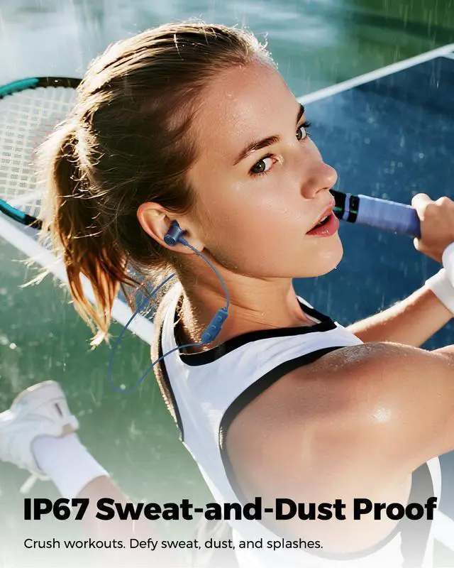 Alt view image 5 of 7 - HD Sports Neckband Headphones with LDAC Hi-Res Audio & Bluetooth 6.0 Stable Connection, IP67 Waterproof Wireless Earbuds, 20H Playtime for Running Gym, Fast Charge Dual Pairing,Blue